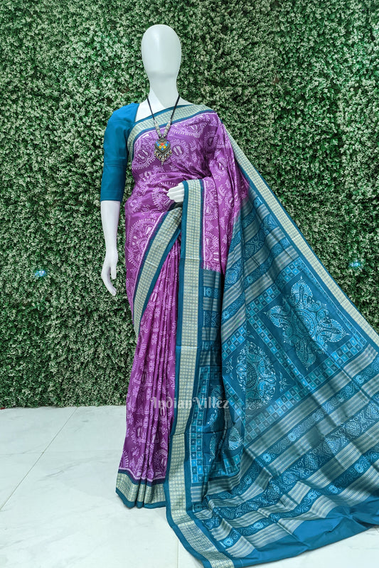 Light Purple Laxmi Pada Theme Odisha Ikat Sambalpuri Silk Saree