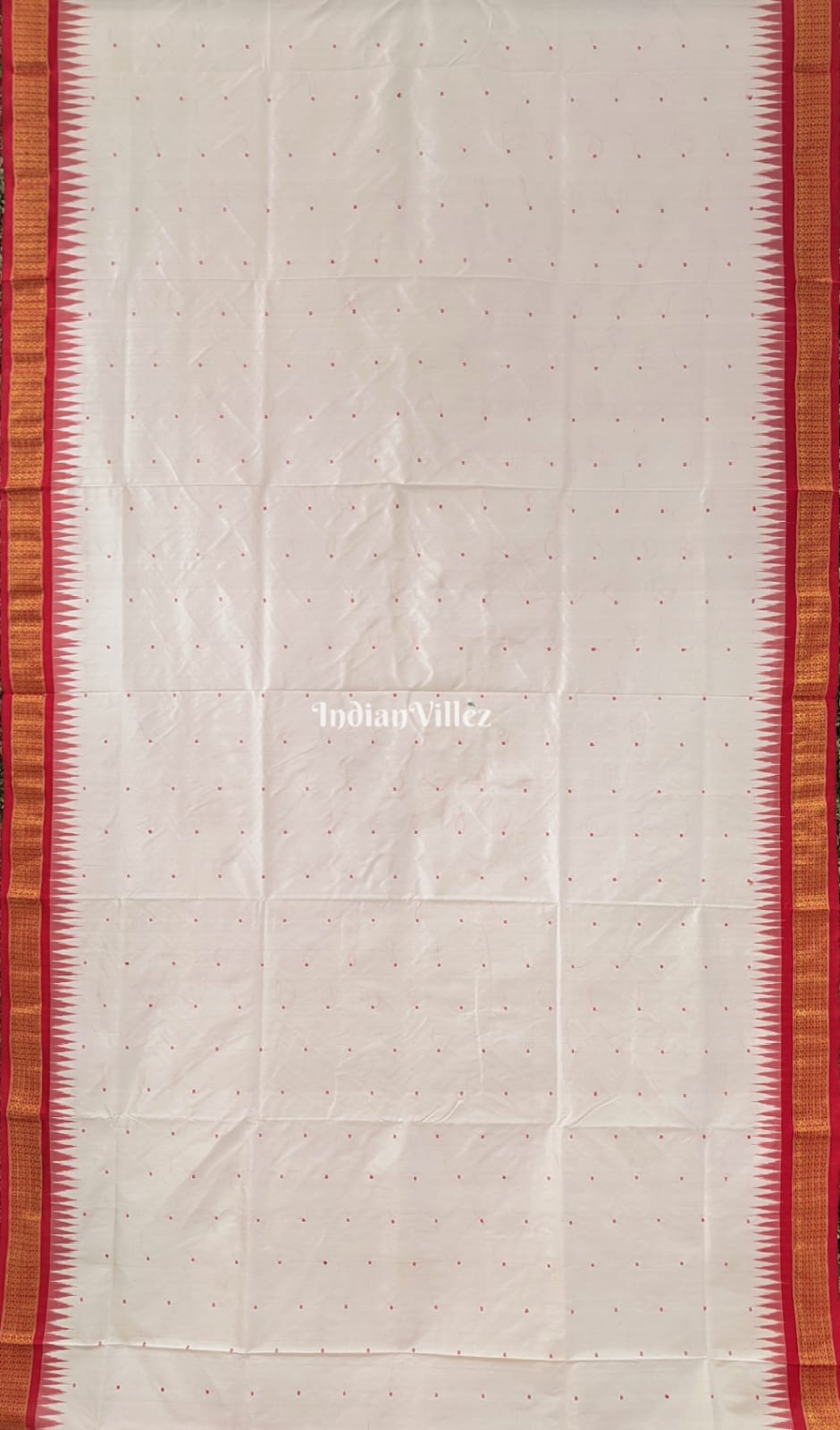 White Red Bomkai Sambalpuri Ikat Silk Saree