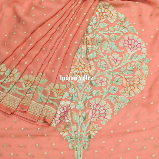 Peach Banarasi Khaddi Georgette Saree