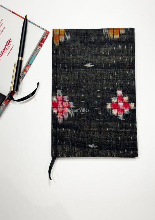 Black Pasapali Theme Handmade Ikat Woven Cotton Fabric Cover Diary