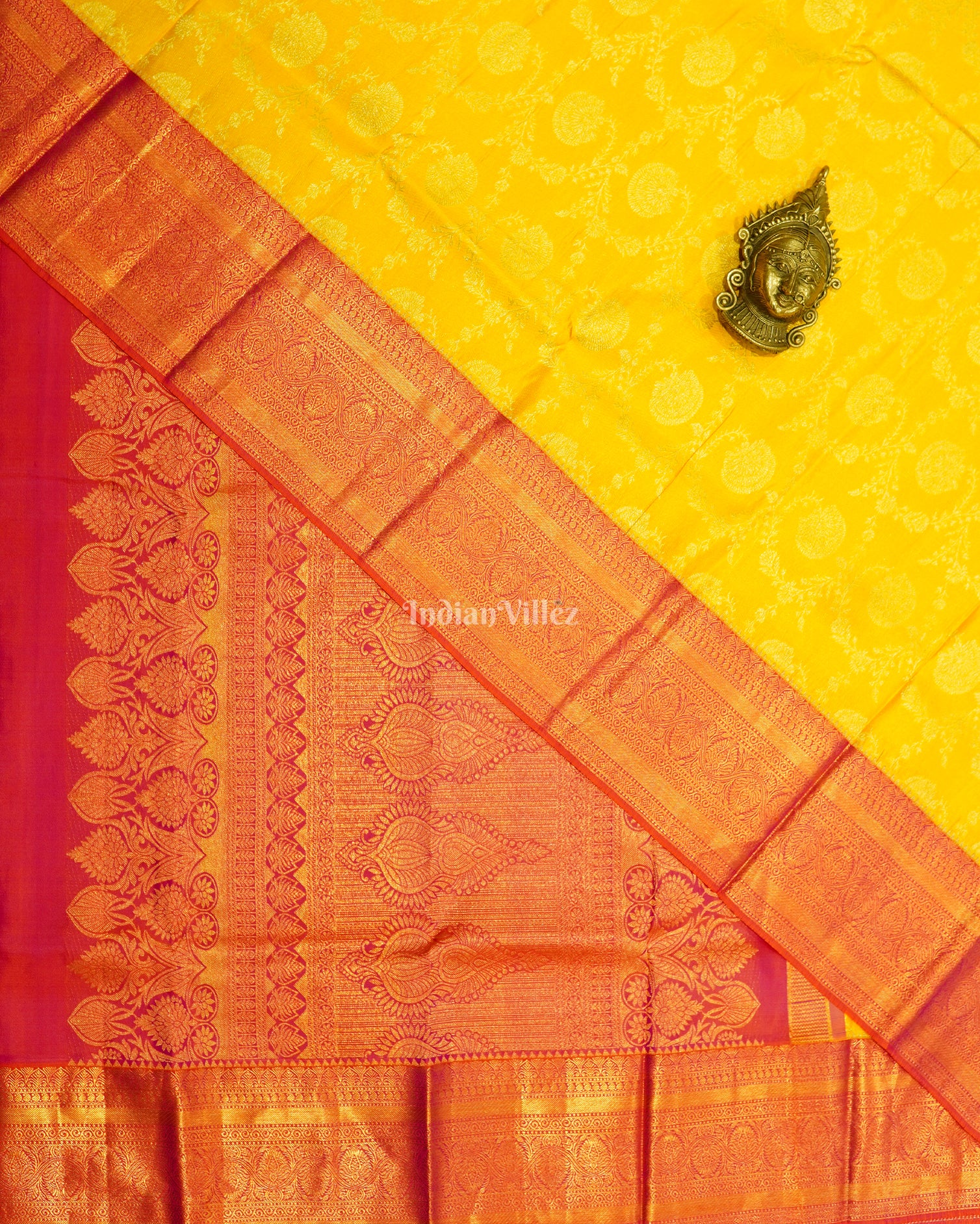 Yellow Pink Pure Kanjivaram Silk Saree