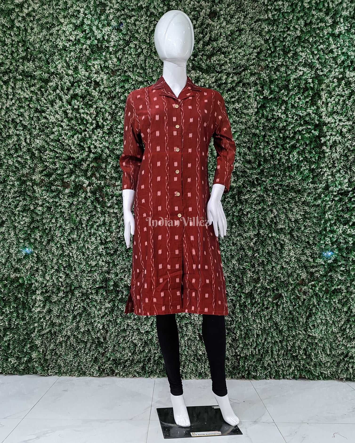 Maroon Sambalpuri Tipa design Odisha Ikat Designer Cotton Kurti for Women