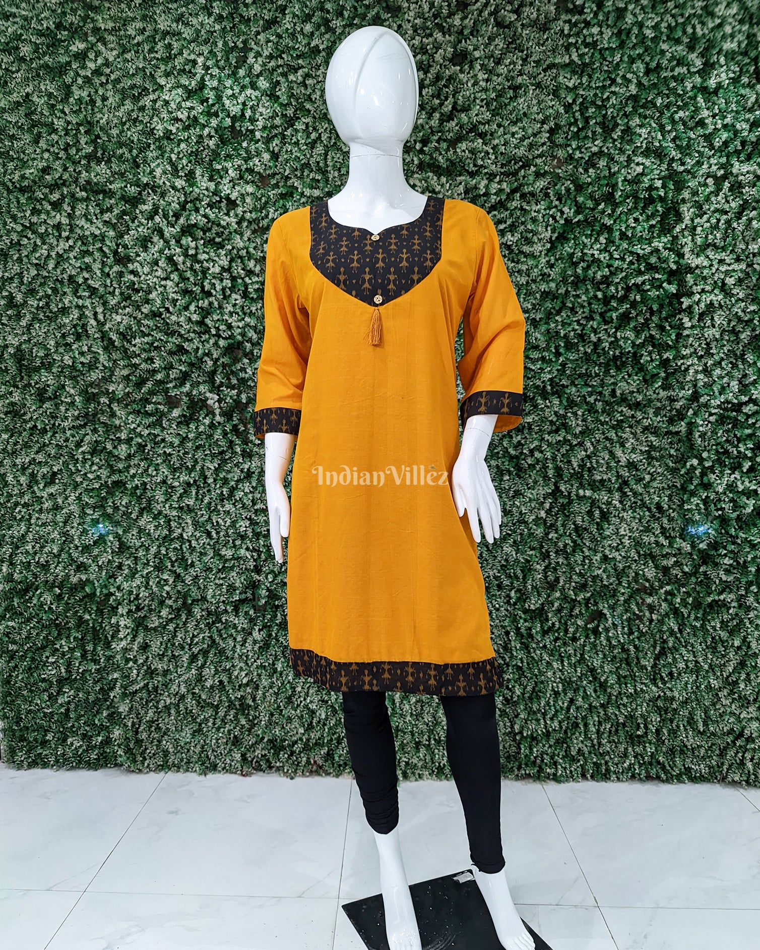 Yellow Tribal theme Odisha Ikat Designer Cotton Kurti for Women