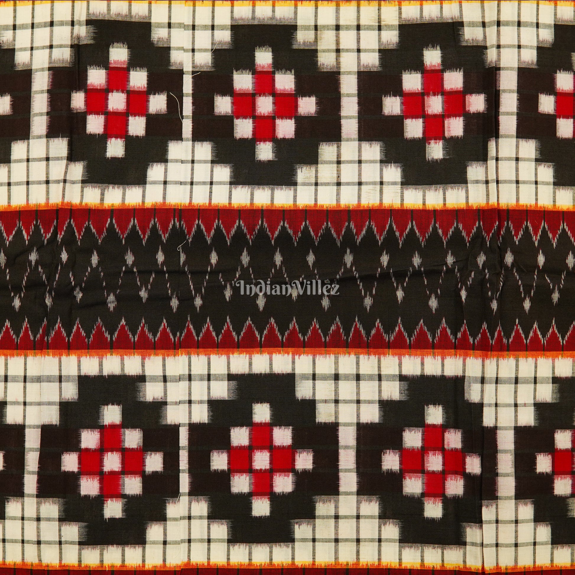 White Black Pasapali Theme Sambalpuri Ikat Cotton Fabric 