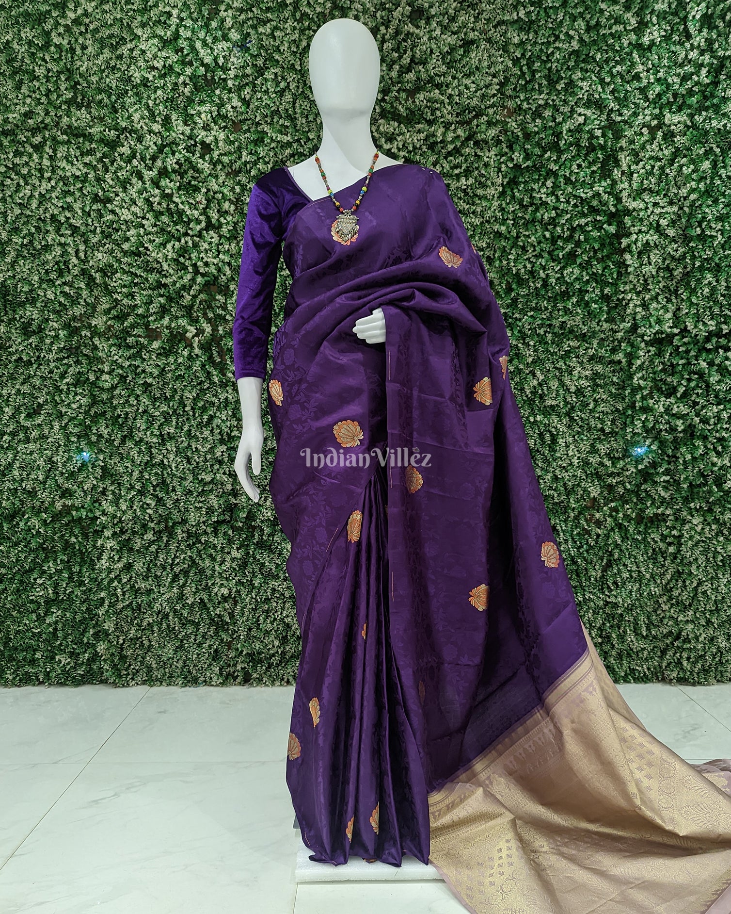 Purple Without Border Pure Kanjivaram Silk Saree