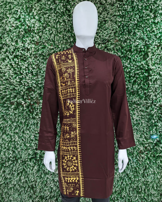 Coffee Tribal Saura Theme Hand-Painted Pattachitra Kurta