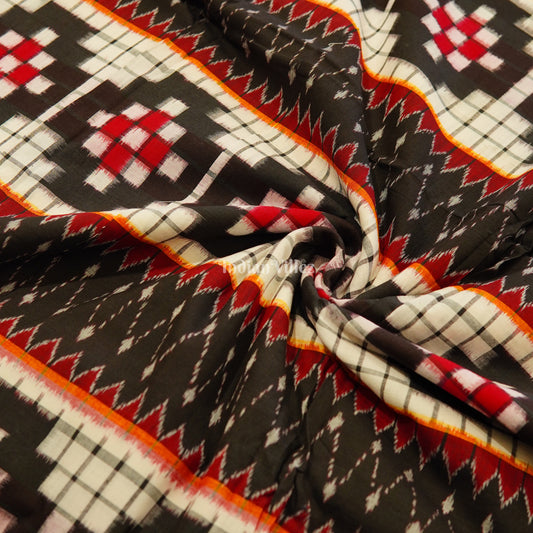 White Black Pasapali Theme Sambalpuri Ikat Cotton Fabric 