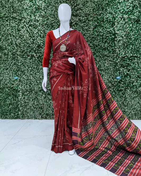 Maroon Laxmi Feet Odisha Ikat Contemporary Silk Saree