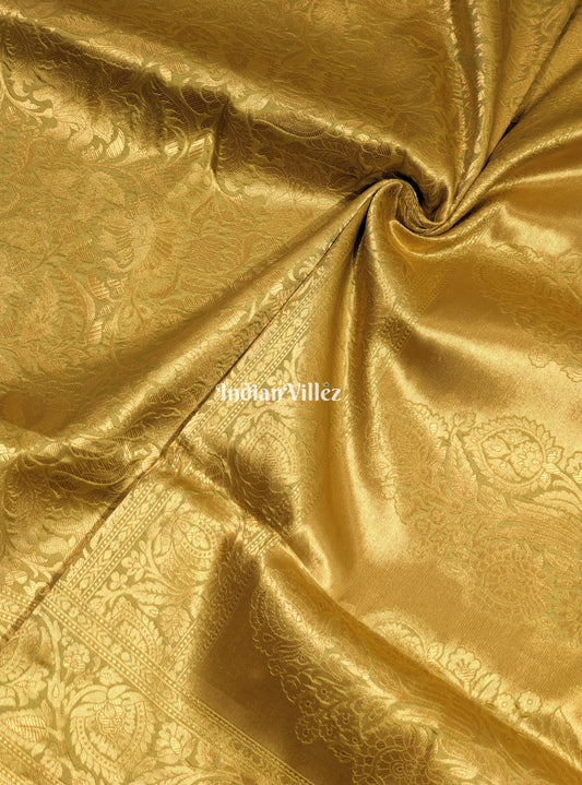 Golden Floral Theme Designer Banarasi Katan Silk Saree