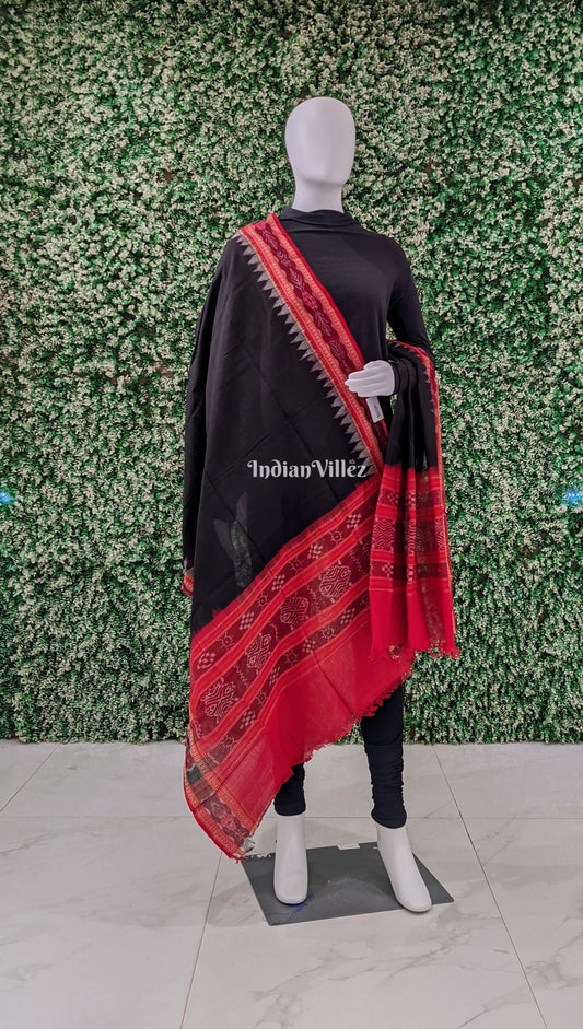 Black Red Handwoven Odisha Ikat Cotton Dupatta