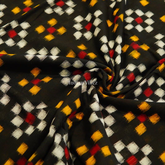 Black Pasapali Theme Sambalpuri Ikat Cotton Fabric