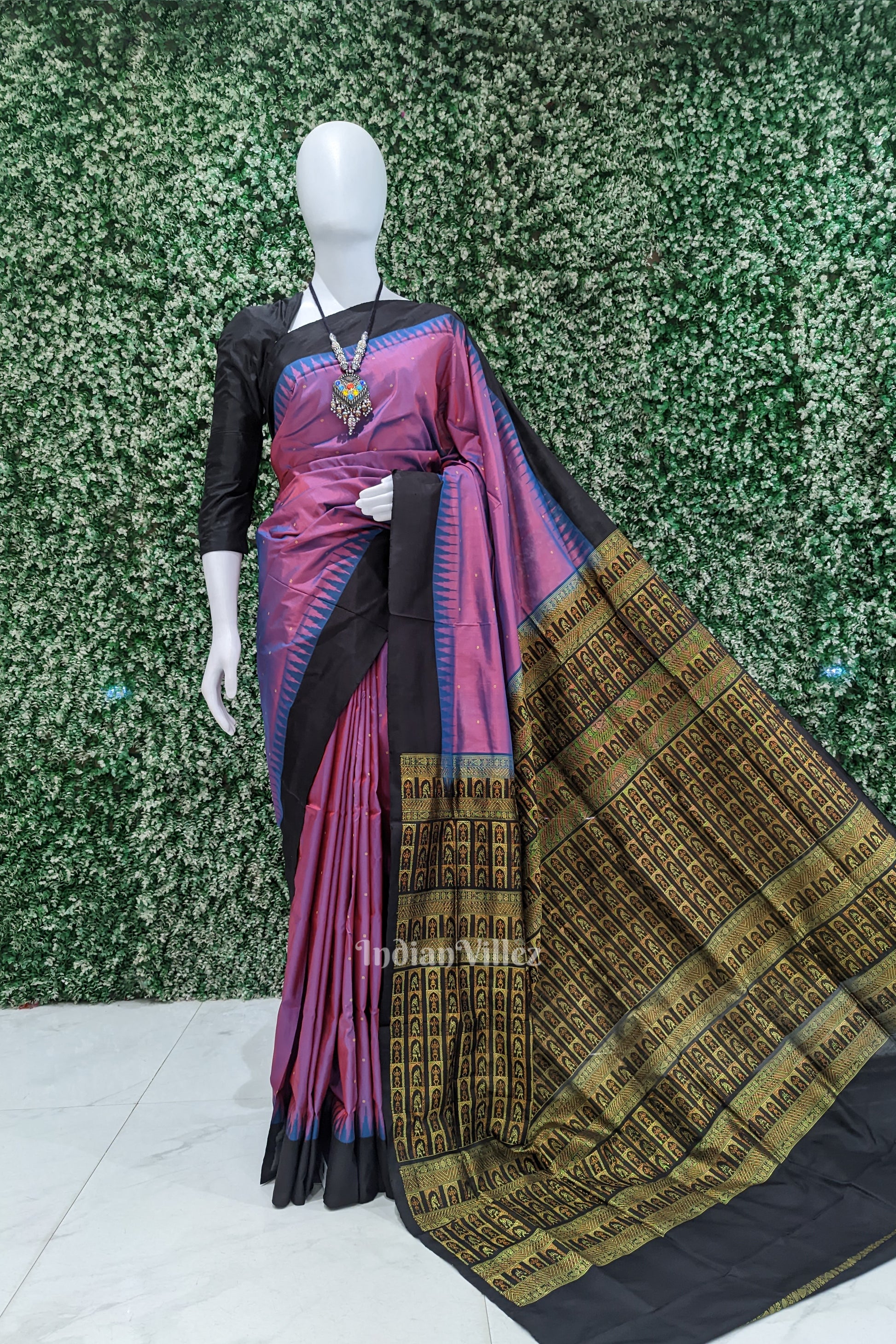 Magenta Dual Tone Bomkai Odisha Ikat Silk Saree