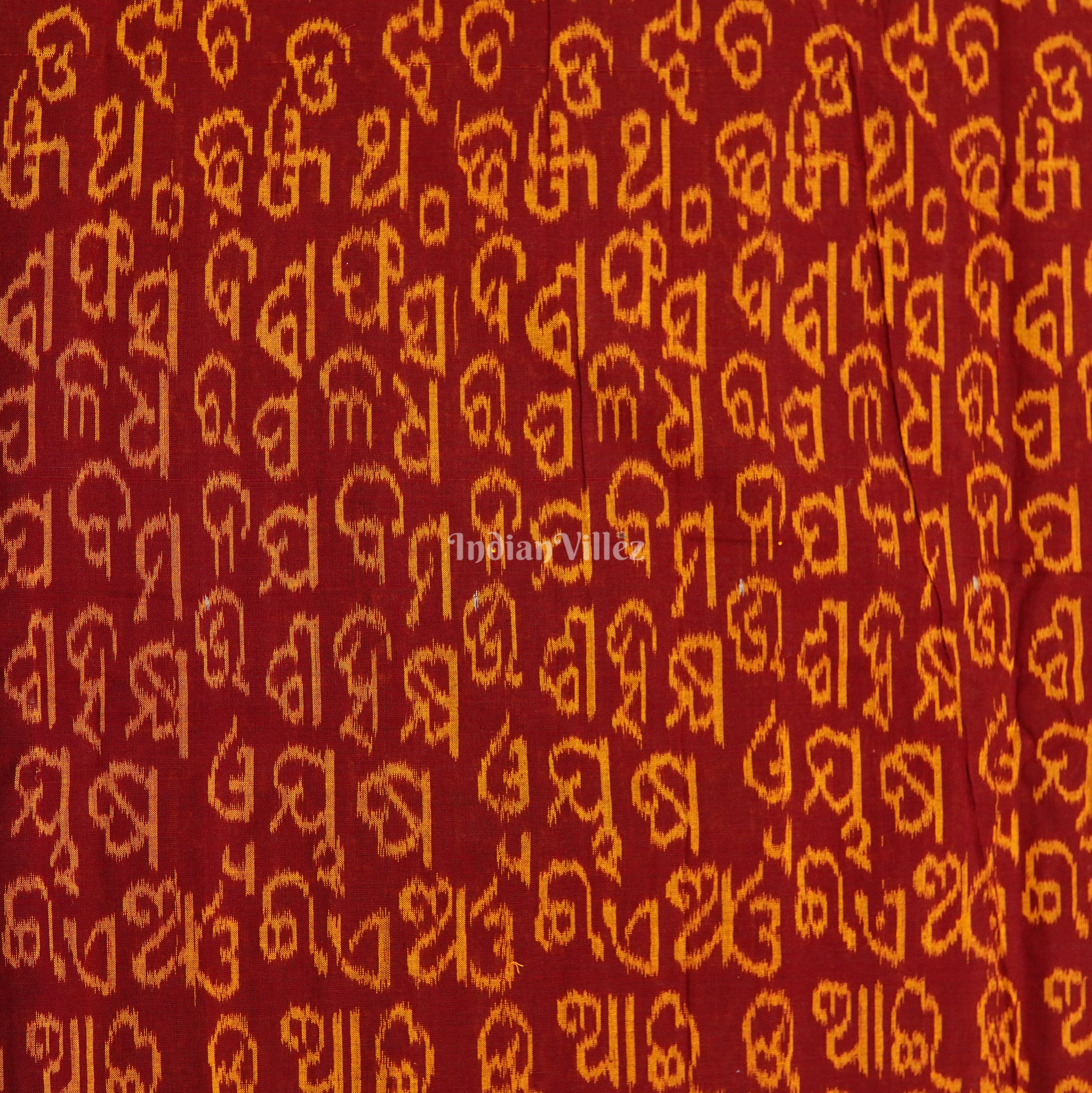 Maroon Odiya Barnamala Sambalpuri Ikat Cotton Fabric