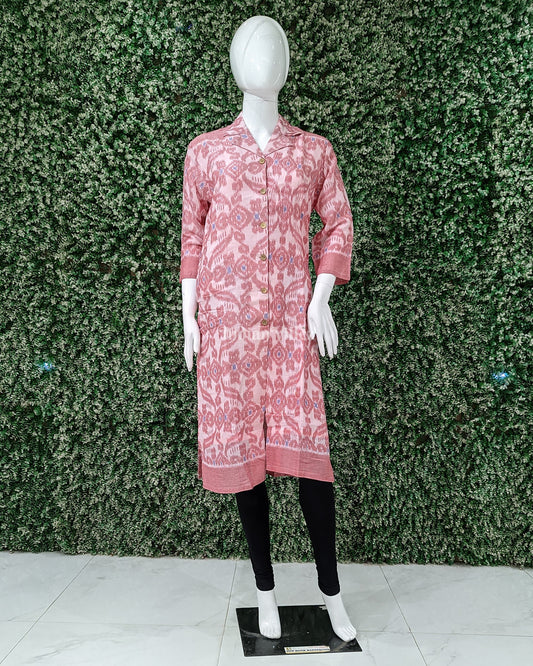 Pink Red Odisha Ikat Designer Cotton Kurti for Women