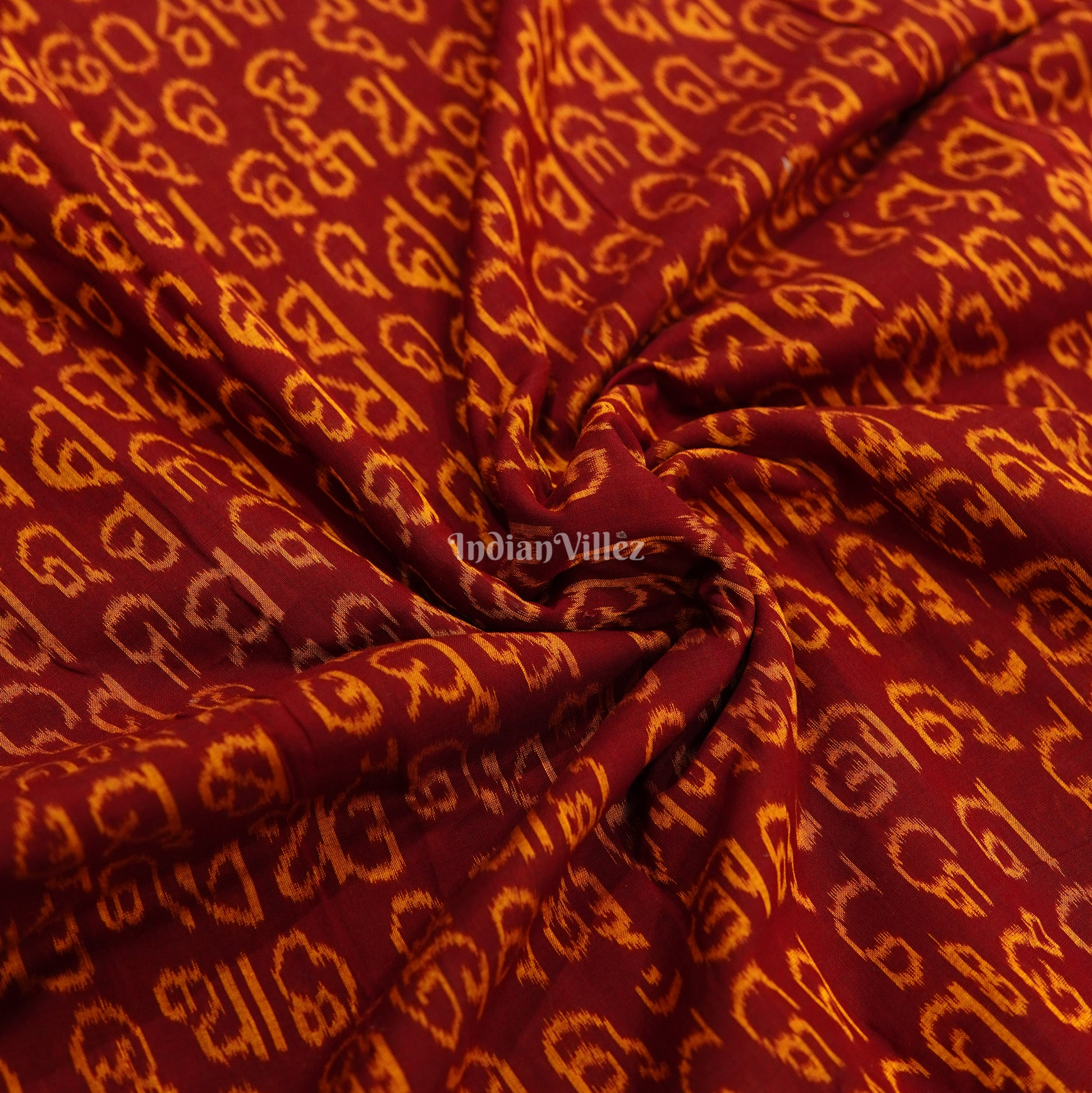 Maroon Odiya Barnamala Sambalpuri Ikat Cotton Fabric