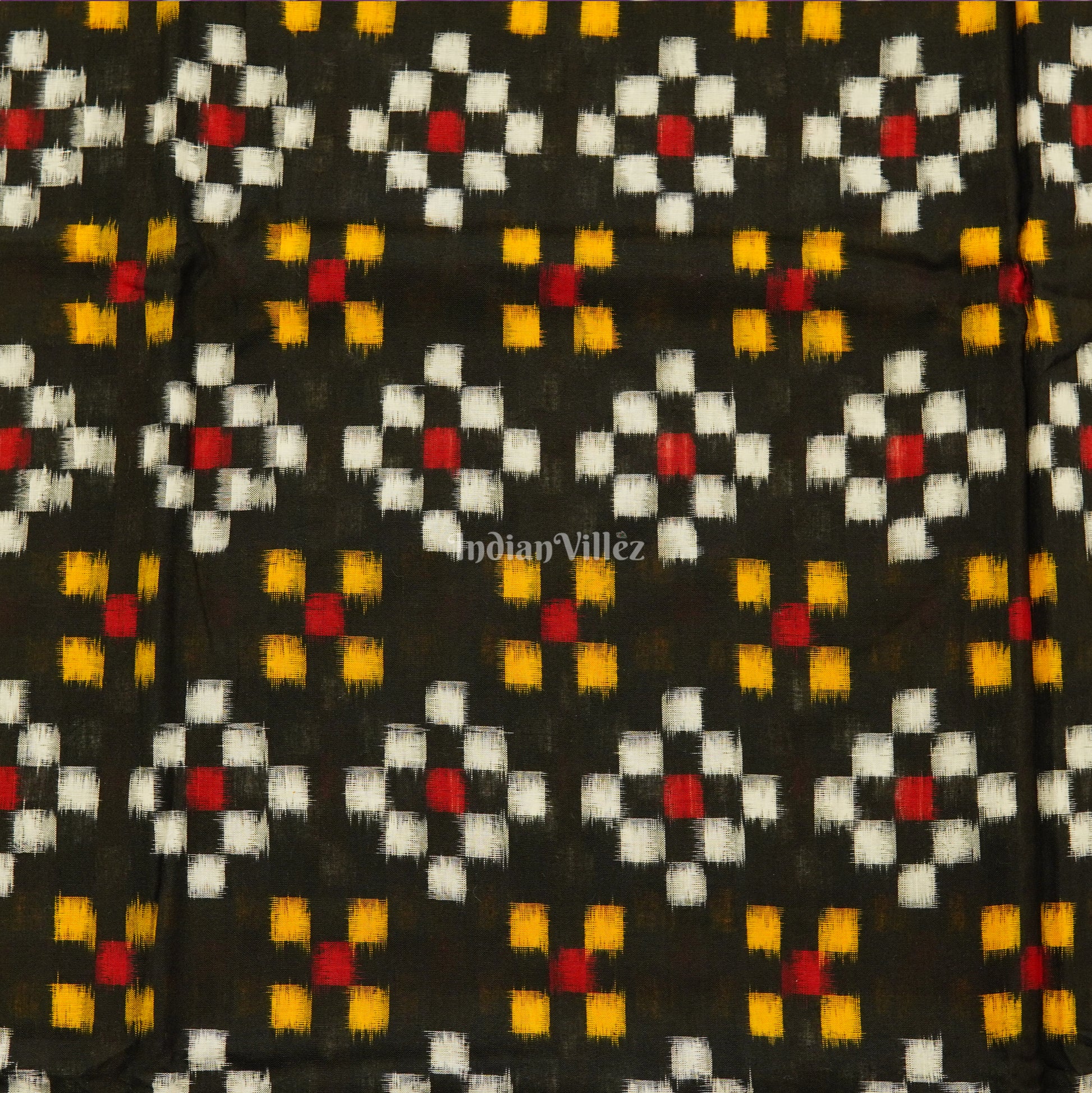 Black Pasapali Theme Sambalpuri Ikat Cotton Fabric