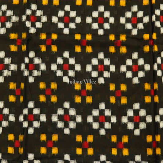 Black Pasapali Theme Sambalpuri Ikat Cotton Fabric