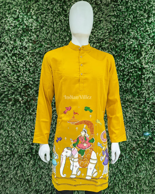 Yellow Kandarpa Hasti Hand-Painted Pattachitra Kurta