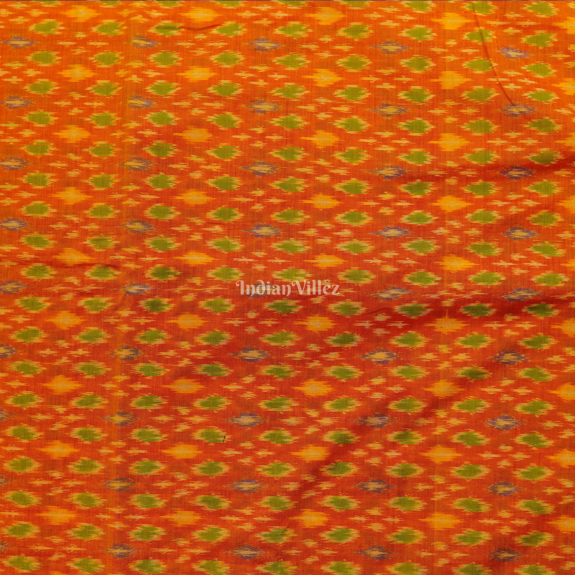 Orange Handwoven Pochampally Ikat Sico Fabric