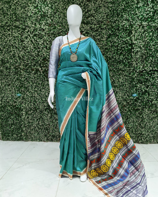 Aquamarine Jala Contemporary Odisha Ikat Silk Saree