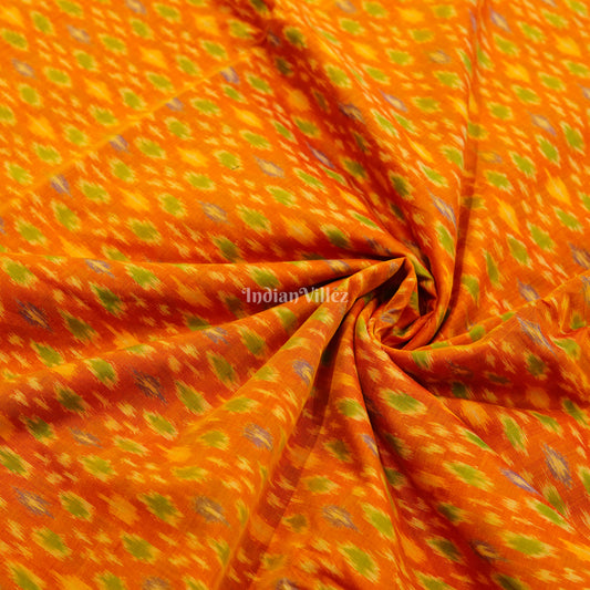 Orange Handwoven Pochampally Ikat Sico Fabric