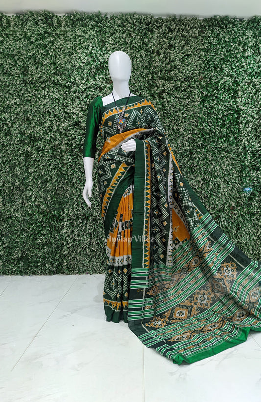 Golden Bottle Green Body Pasapali Tarabali Contemporary Silk Saree