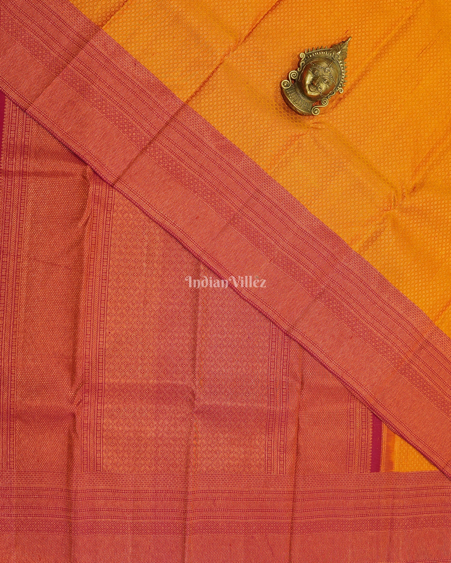 Mustard Yellow With Rani Border Kanjivaram Silk Saree