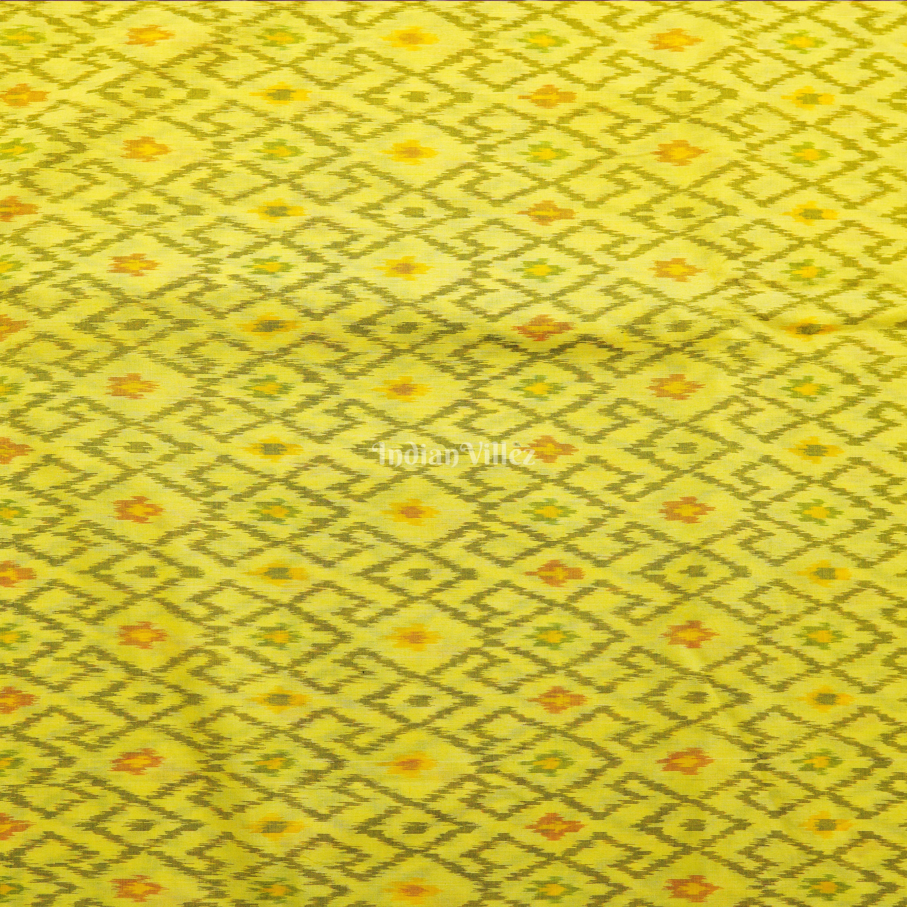 Yellow Handwoven Pochampally Ikat Siko Fabric