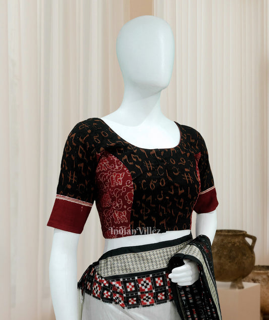 Black Maroon Odisha Ikat Sambalpuri Cotton Blouse