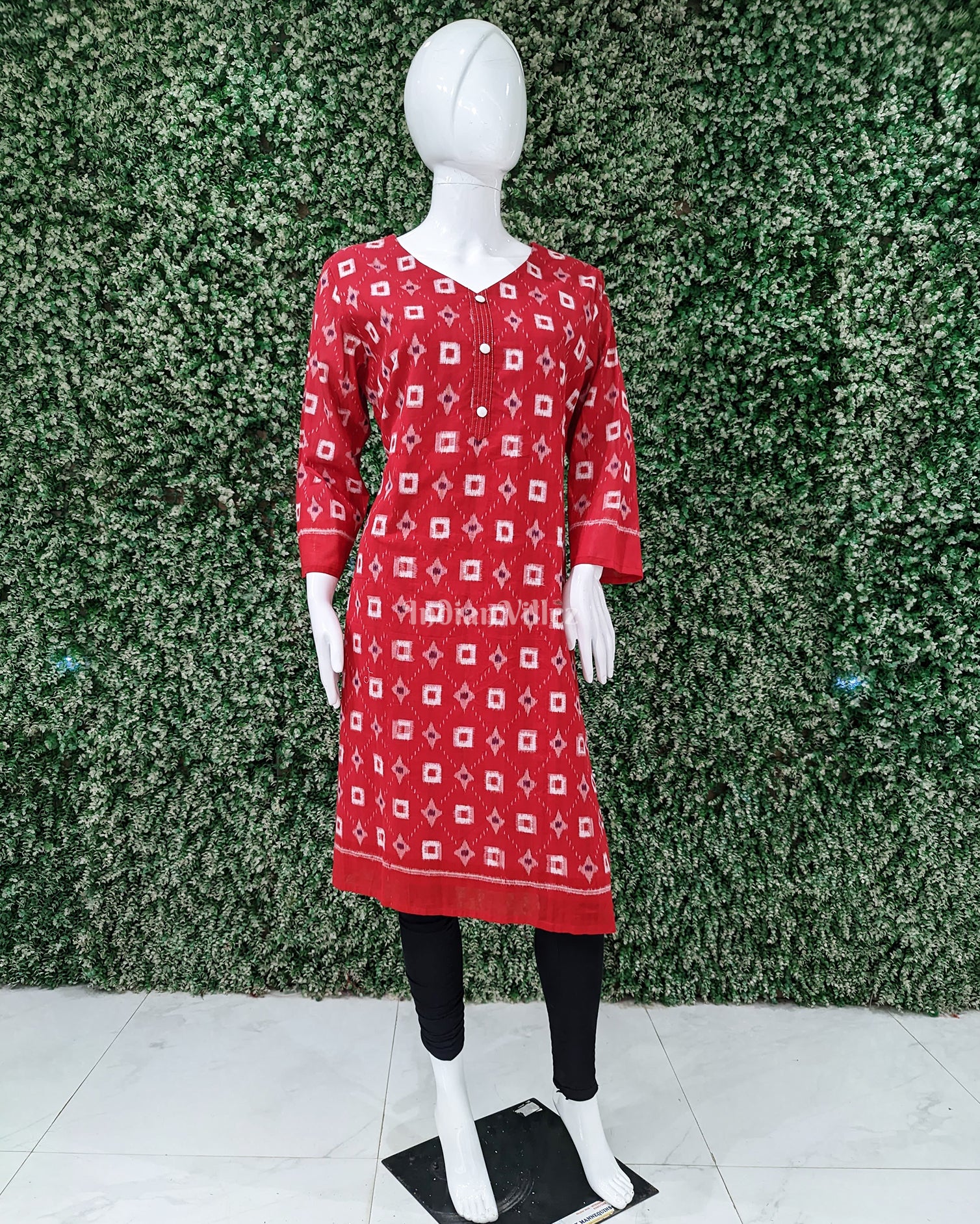 Red Sambalpuri Odisha Ikat Designer Cotton Kurti for Women