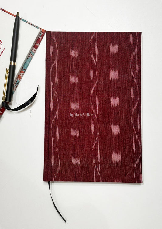 Marron Handmade Ikat Woven Cotton Fabric Cover Diary