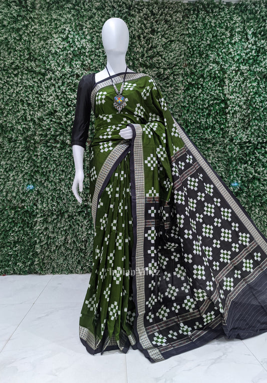 Dark Mehendi Green Pasapali Theme Sambalpuri Silk Saree