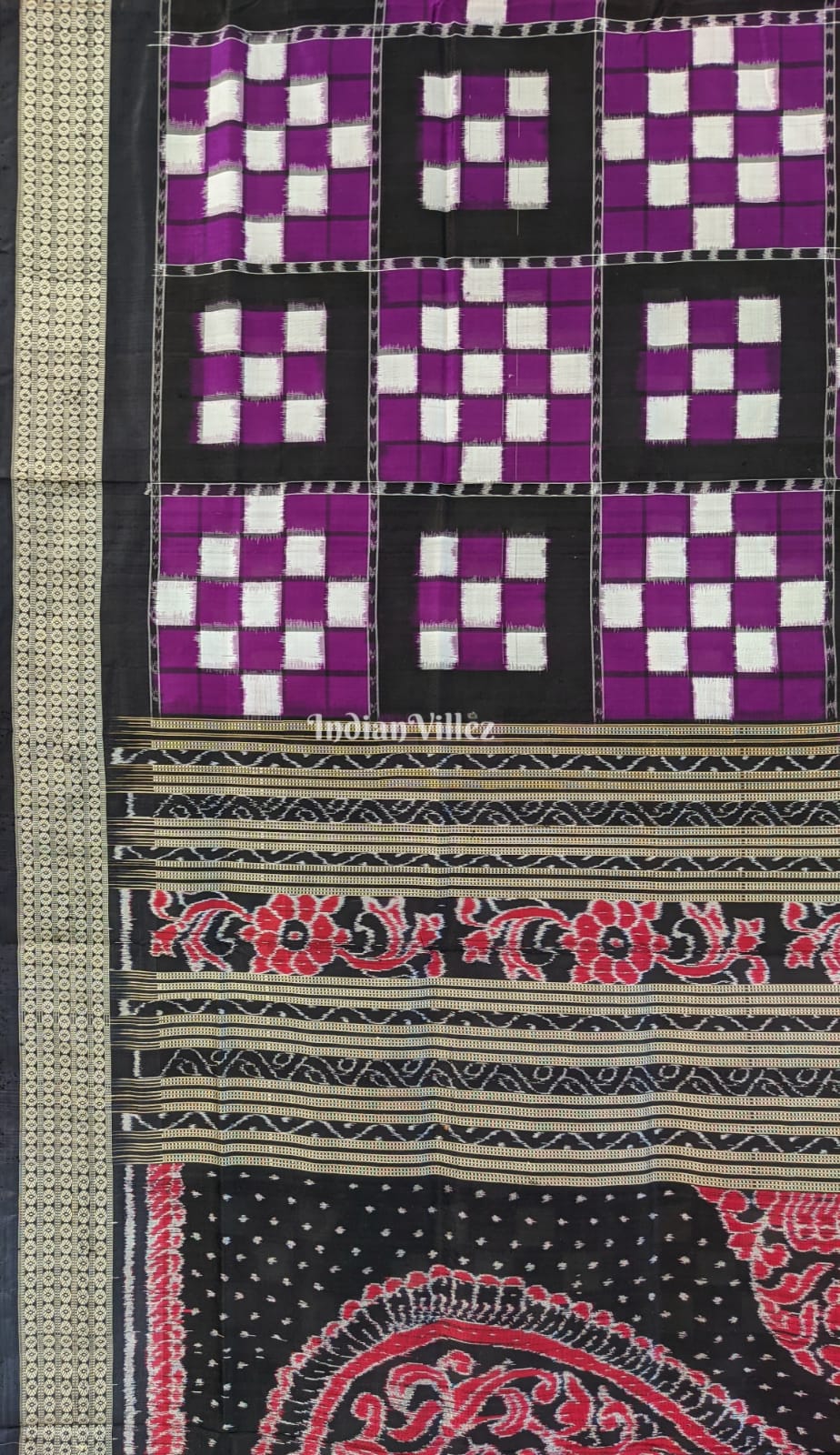 Purple White Pasapali Sambalpuri Silk Saree