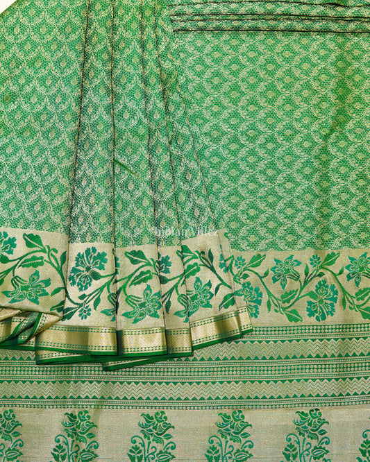 Green Flower Motif Pure Kanjivaram Silk Saree