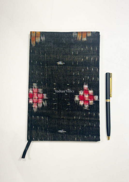 Black Pasapali Theme Handmade Ikat Woven Cotton Fabric Cover Diary