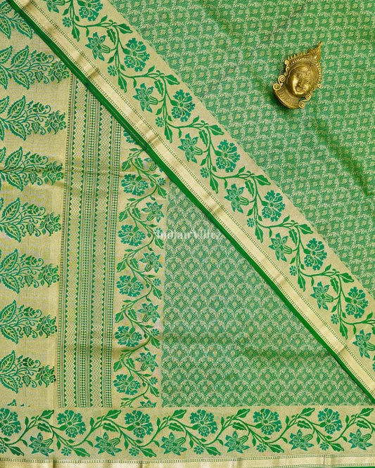 Green Flower Motif Pure Kanjivaram Silk Saree