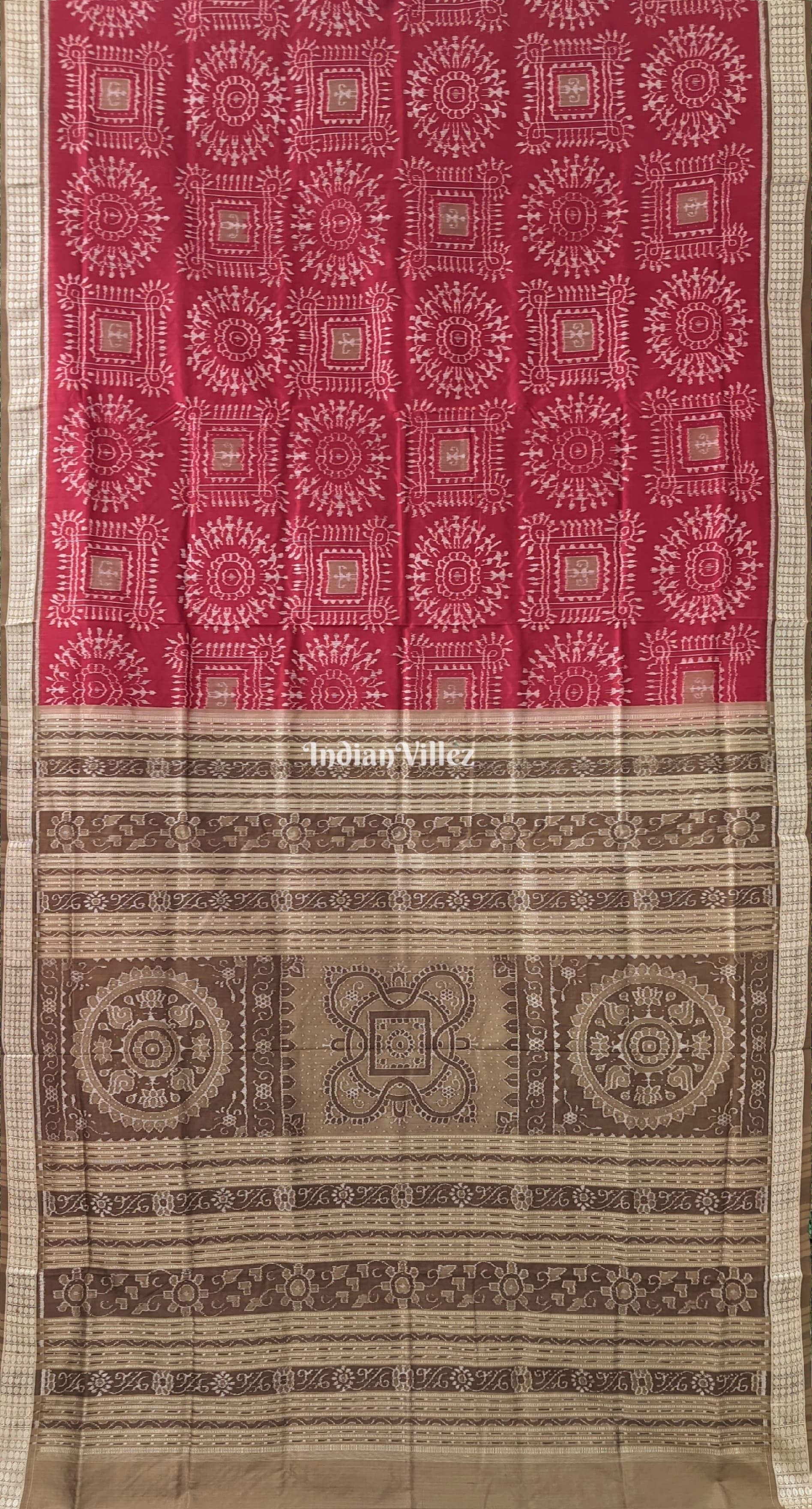 Maroon Tribal Sambalpuri Bomkai Silk Saree