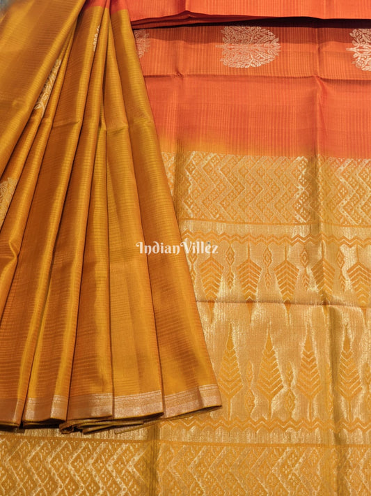 Orange Gold South Handloom Kanjivaram Soft Silk Saree