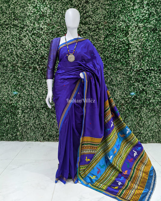 Blue Color Dongria Border Contemporary Silk Saree