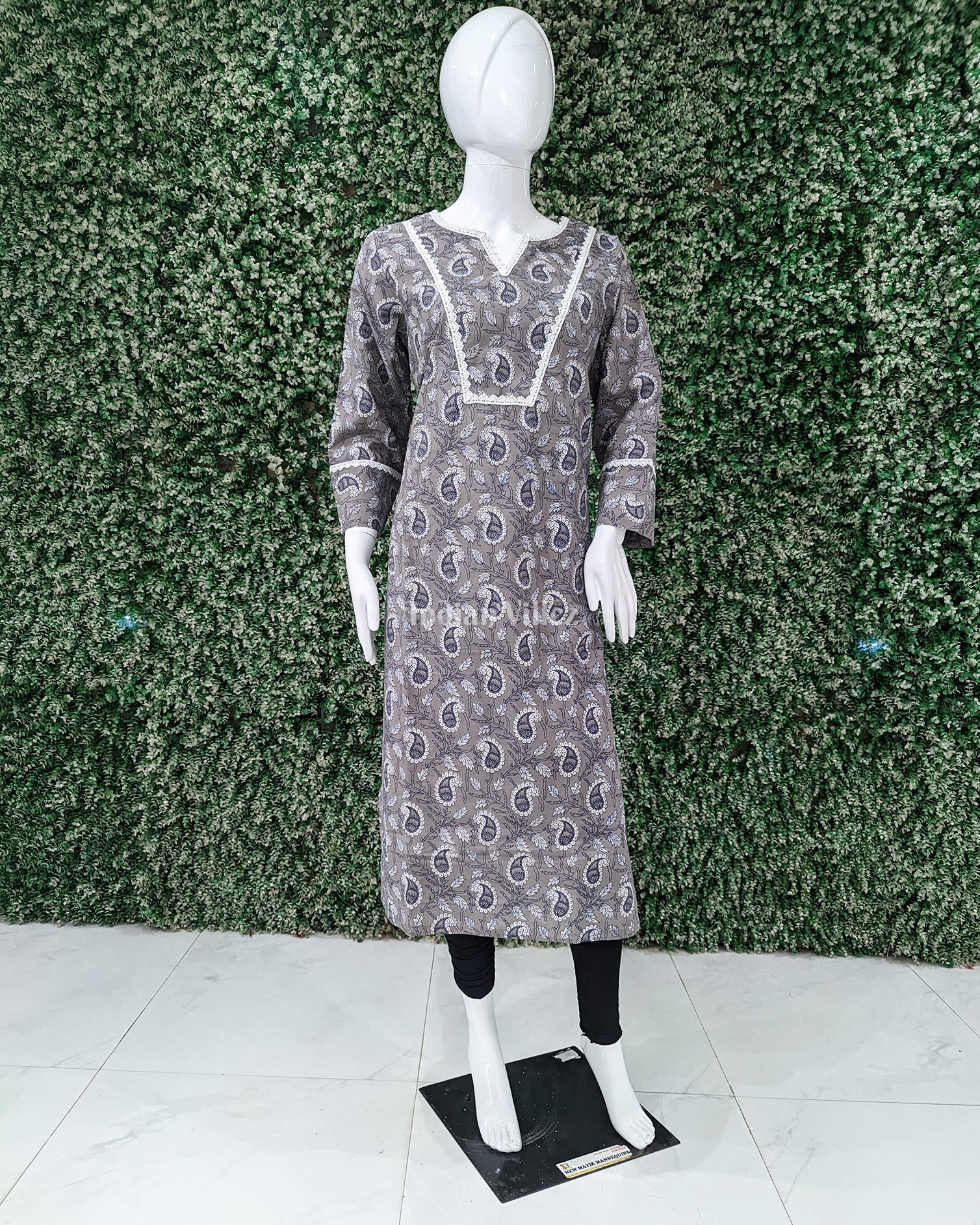 Gray Cotton Block Printed Kurti for Women