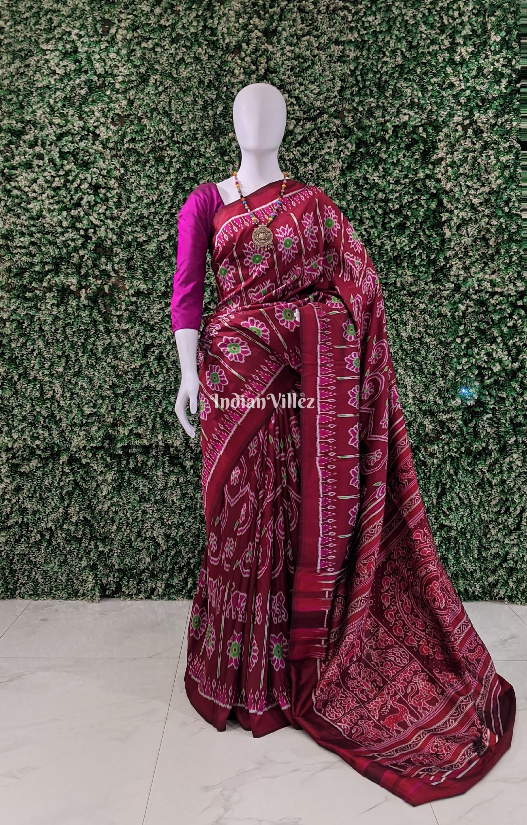 Maroon Odisha Ikat Designer Contemporary Silk Saree