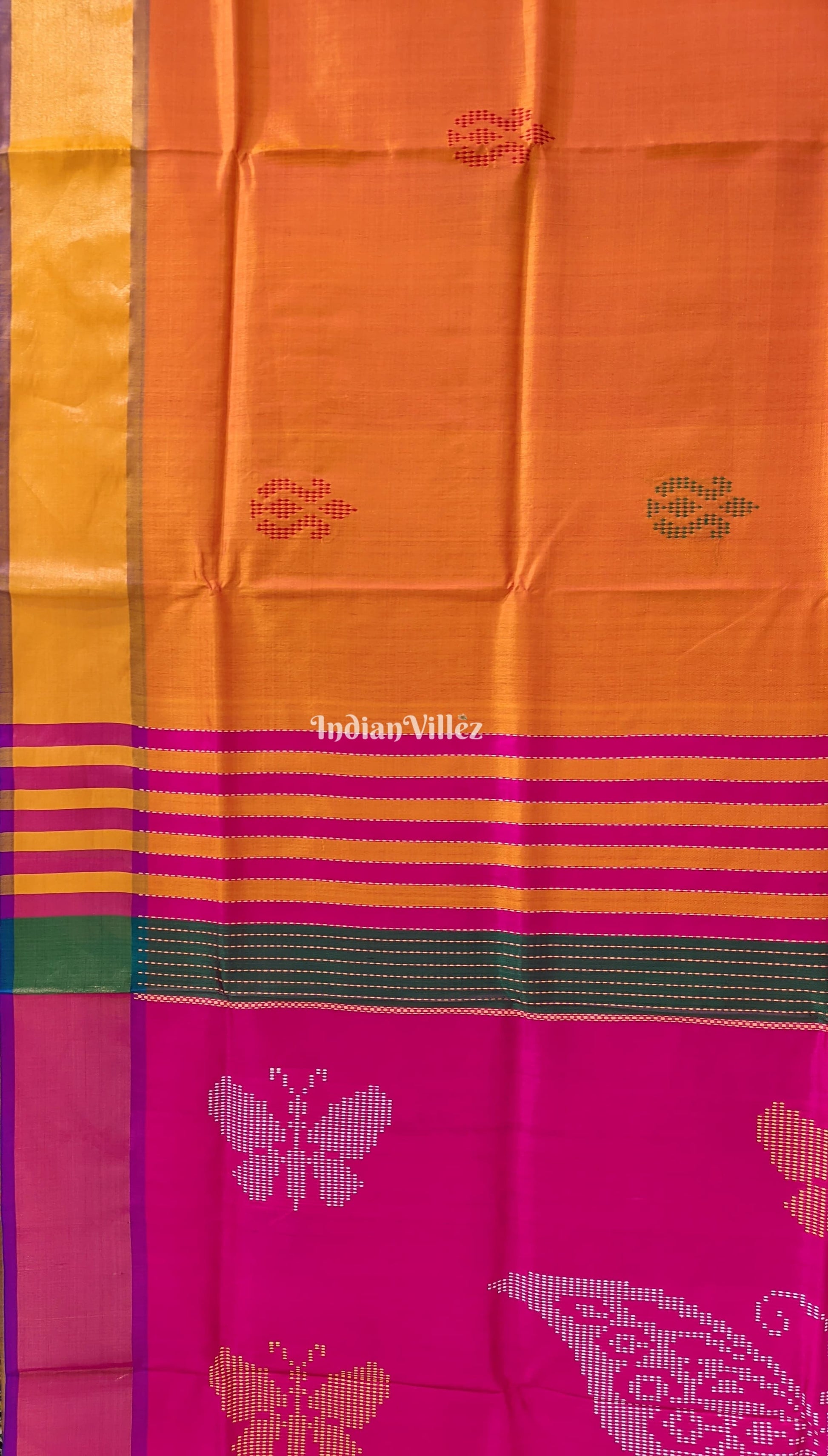 Mustard Orange with Rani Handwoven Soft Silk Saree