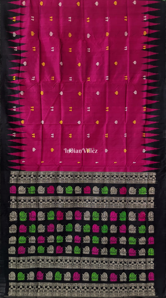 Magenta Laxmi Pada and Lotus Motif Bomkai Silk Saree