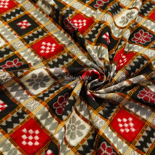 Exclusive Multicolor Pasapali Theme Sambalpuri Ikat Cotton Fabric