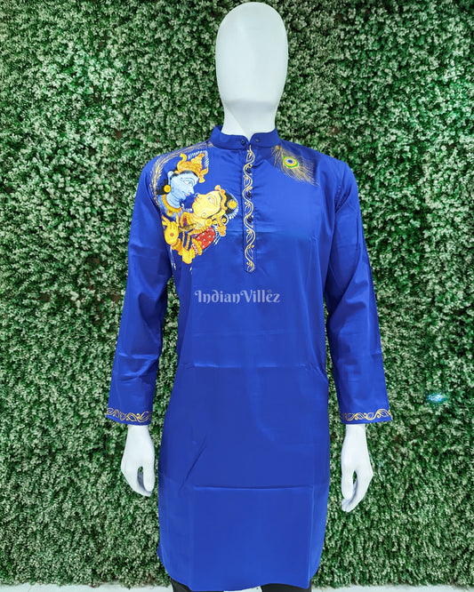 Blue Radha Krishan Hand-Painted Pattachitra Kurta