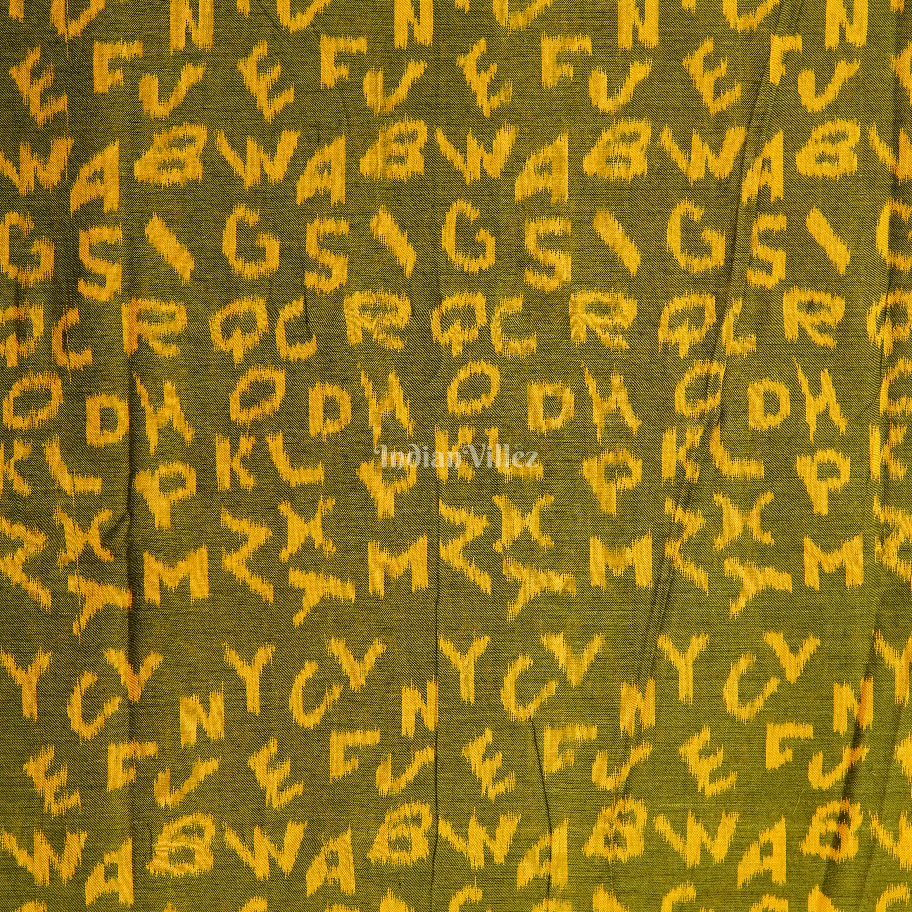 Mehndi Green English Alphabet Sambalpuri Cotton Fabric