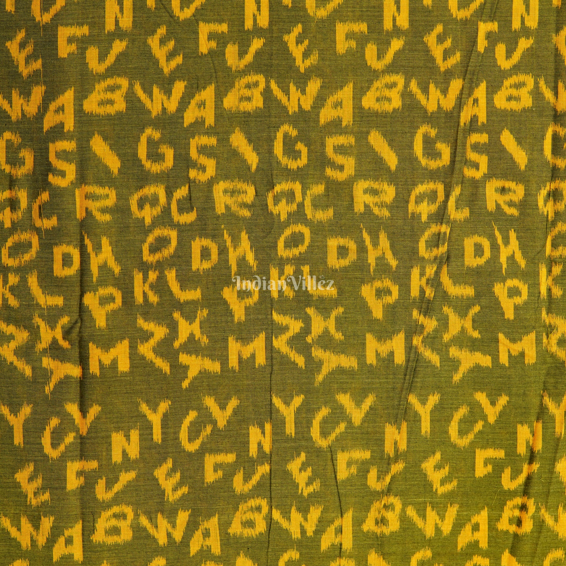 Mehndi Green English Alphabet Sambalpuri Cotton Fabric