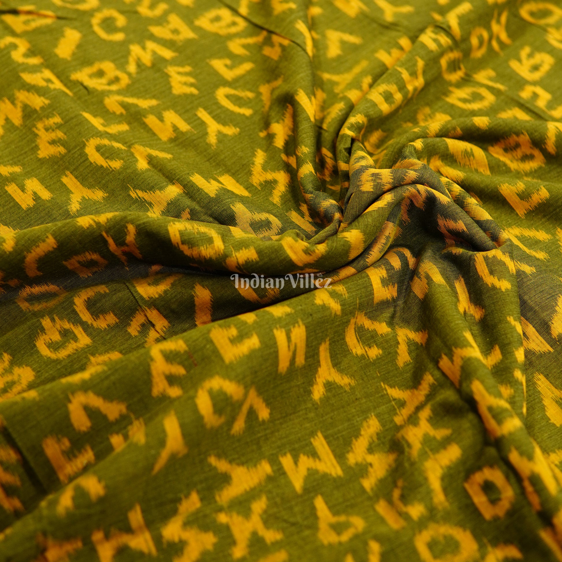 Mehndi Green English Alphabet Sambalpuri Cotton Fabric