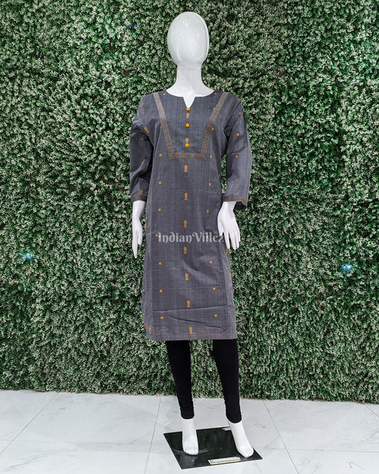 Grey Fish Motif Bomkai Odisha Ikat Designer Cotton Kurti for Women