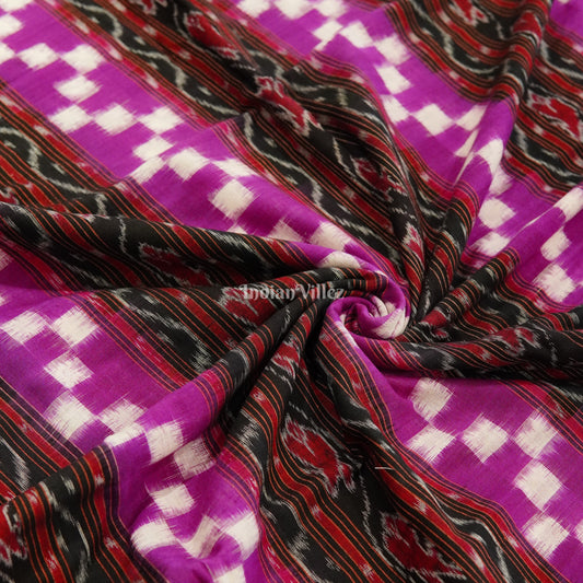 Bright Magenta Box Design Sambalpuri Ikat Cotton Fabric